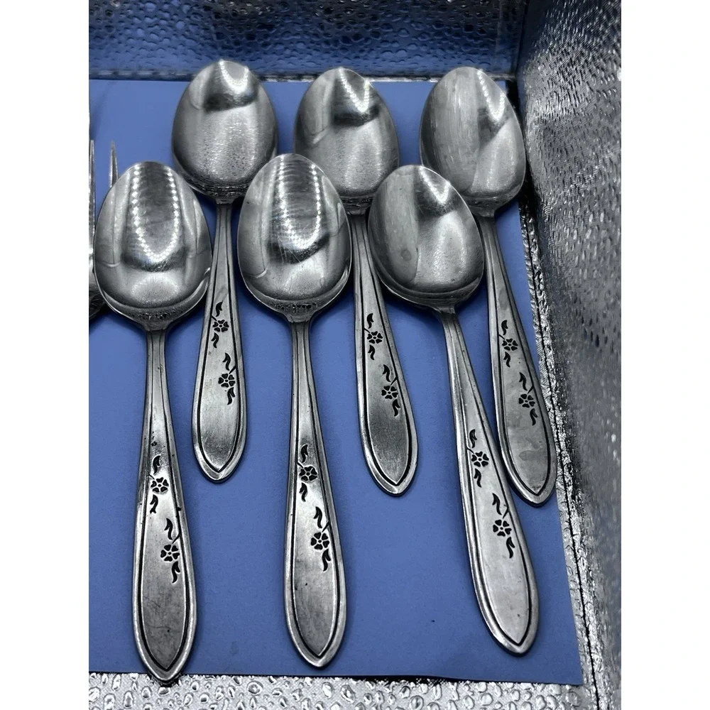 Vintage Imperial Stainless Steel Flatware Flower Dance Korea Lot of 16